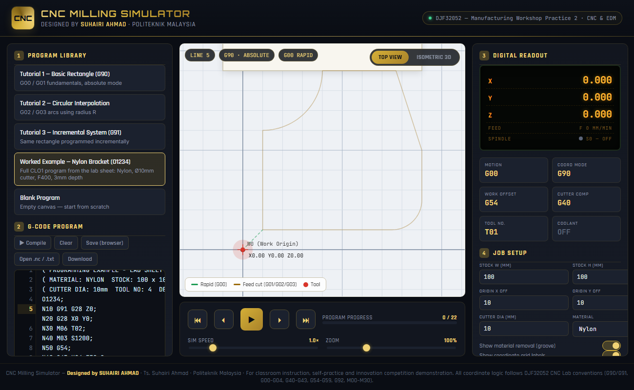 CNC Milling Simulator used in CNC & CAD/CAM teaching